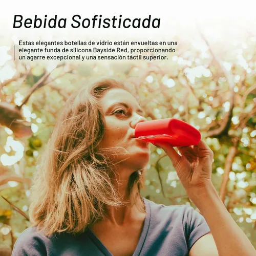 Vista 2 de Ragproper Botisa Moderna de Vidrio para Hombre Tapas de Corcho y Forro de Silicona Agarre Firme Bordes Curvados Botella Cubierta de Silicona
