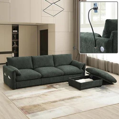 Vista 19 de Moderno sofá modular en forma de U con almohadas para la cintura, sofá cama con diván, sofá tapizado simétrico de felpilla de 6 asientos para sala