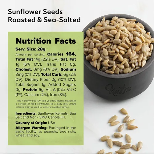 Vista 2 de NUTS U.S. - Semillas de girasol, tostadas y saladas al mar, sin colores añadidos y sin sabores artificiales, empaquetadas y cultivadas en Estados