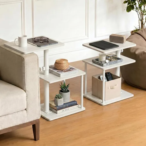 Vista 23 de Faesun Mesa auxiliar de mesa C de altura ajustable, bandeja giratoria de 360° para espacios pequeños, mesita de noche pequeña para sala de estar