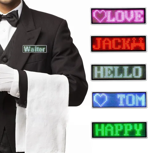 Vista 11 de Insignias de nombre LED, insignias de tarjetas de visita, pantalla de desplazamiento para restaurante, tienda, fiesta, bar, tablero de nombre LED