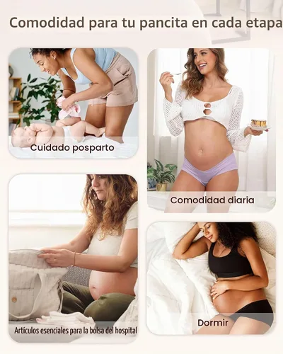Vista 5 de Intimate Portal Ropa Interior de Maternidad de Algodón para Embarazo Posparto Calzones Debajo del Vientre Estilo Boyshort Elementos de 3