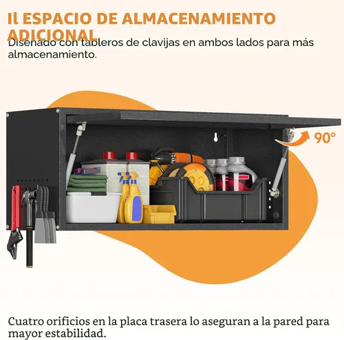 Vista 3 de Armario de pared de metal para garaje con puerta abatible, armario de almacenamiento de acero montado en la pared, gabinete de herramientas flotante