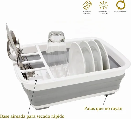 Vista 3 de Kitchen Details Escurridor plegable para platos Ahorro de espacio Agujeros de drenaje de bases aireadas Platos, cuencos, compartimentos