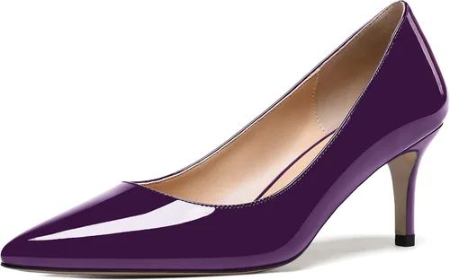Vista 2 de MODENCOCO Zapatos de tacón medio de charol con punta puntiaguda para mujer, de 2.5 pulgadas