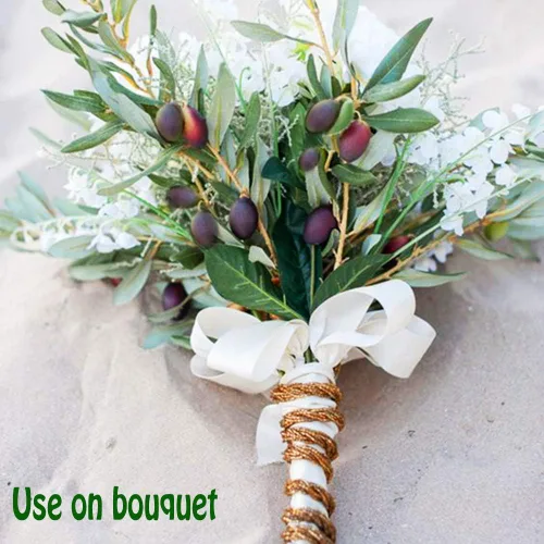 Vista 6 de 3 ramas de olivo artificiales de 38 pulgadas con frutas, tallos de vegetación sintética con hojas para decoración rústica de granja, arreglos