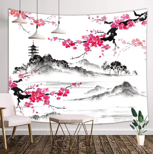 Vista 8 de Tapiz de cascada de bosque, flores de paisaje natural, tapices para colgar en la pared para hombres y niños, decoración de arte de pared, decoración