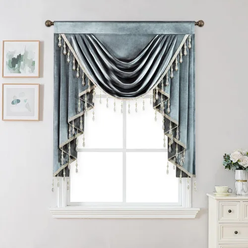 Vista 35 de VOGOL Cenefa de cortinas de terciopelo grueso para dormitorio, cenefas de cascada de lujo con aislamiento térmico dorado para sala de estar formal