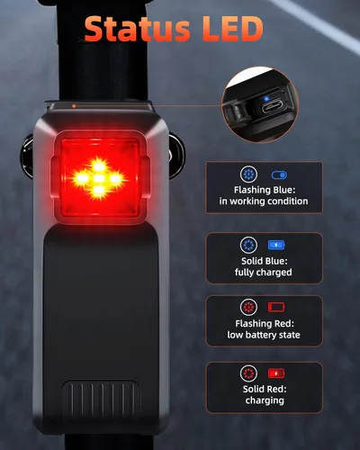 Vista 10 de WSDCAM Luz trasera de radar para bicicleta, alertas visuales y audibles para vehículos de hasta 153 yardas de distancia, encendido/apagado