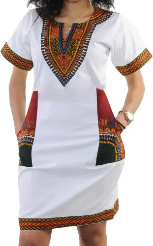 Vista 8 de Vestidos africanos para mujer, estilo bohemio, dashiki, tribal, vintage, étnico, midi Negro