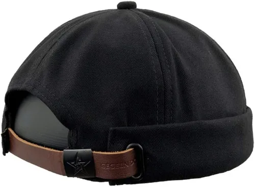 Vista 7 de Sombreros Docker para hombre, sombrero de marinero, sombrero de trabajador, puño enrollado, sombrero retro sin ala con ajustable, Hoja de arce-negro