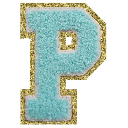 Vista 25 de 3Pcs Letter Patches Varsity Glitters Chenille,SPRT Iron on Blue Letter Patch,Alphabet Cloth Patch for Team Costume Decoration 3.1in Height S