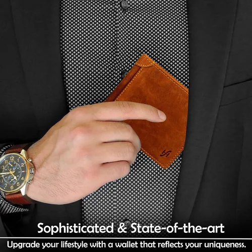 Vista 6 de STARHIDE Billetera triple de piel envejecida para hombre, con bloqueo RFID, con bloqueo RFID #1145