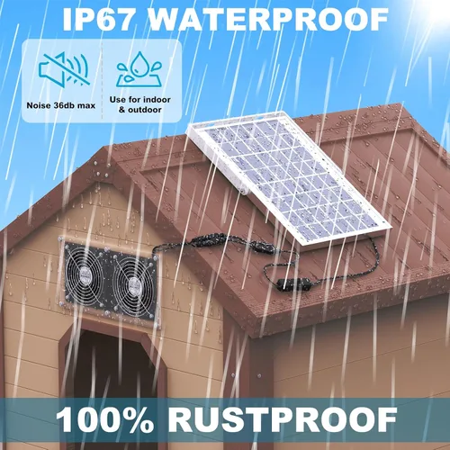 Vista 3 de SOLPERK Ventilador solar para invernadero, ventilador solar de 10 W para gallinero, ventilador de escape solar impermeable para cobertizo con cable