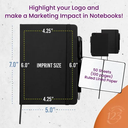 Vista 2 de Cuaderno Diario Personalizado – Cuaderno Personalizado de 5" x 7" (5 x 7 pulgadas) con Nombre, Texto o Logotipo – Diario Personalizado de 100