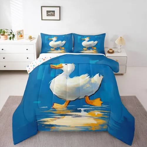Vista 49 de Erosebridal Juego de ropa de cama a cuadros azul para niños, juego de cama individual con diseño de patos amarillos de dibujos animados, juego