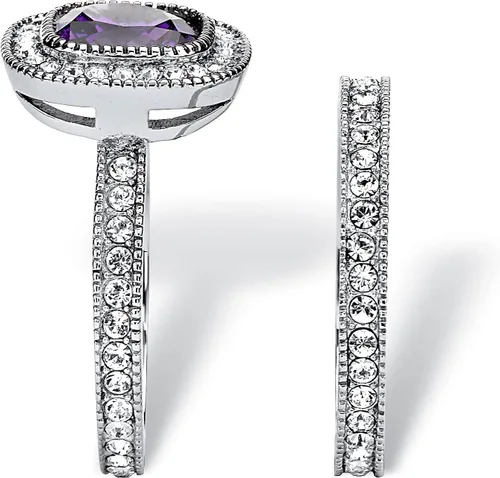 Vista 2 de PalmBeach - Juego de anillos de novia con circonita cúbica púrpura y cristales redondos, tallas 6-9, Cristal, Zirconia cúbica Cristal