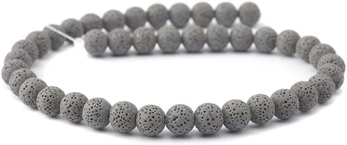 Vista 8 de Cuentas de piedra de lava de colores, cuentas redondas de roca volcánica, cuentas sueltas para collares, pulseras, joyas (marrón, 0.24 pulgadas)