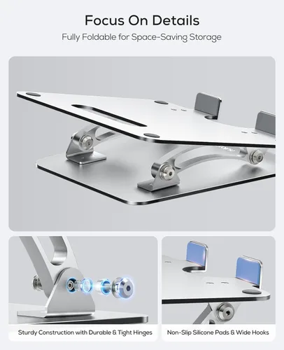 Vista 3 de Nulaxy Soporte ajustable para computadora portátil para escritorio y soporte de aluminio completo para teléfono celular