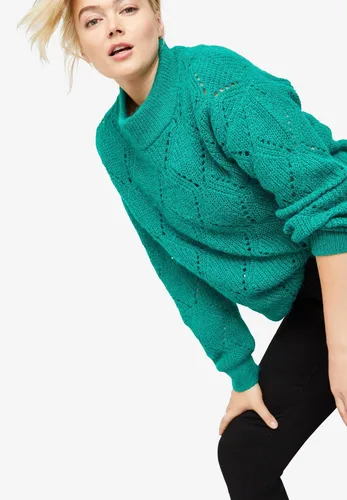 Vista 5 de ellos Suéter Pointelle con cuello alto alto y talla grande para mujer