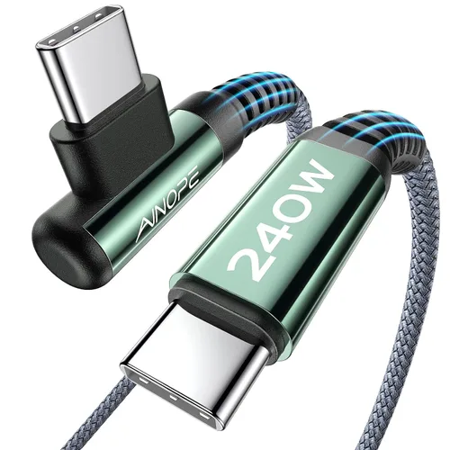 Vista 9 de AINOPE Cable USB C a USB C de 240 W de carga rápida de 1.5 pies, cable de carga rápida tipo C en ángulo recto para iPhone 16 Pro Max Plus, iPhone
