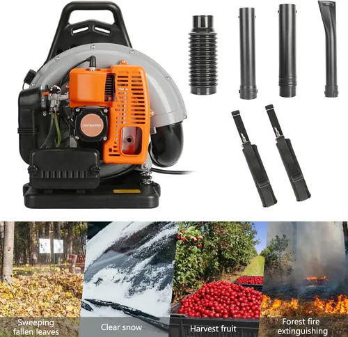 Vista 8 de Soplador de hojas de gas, soplador de mochila, 63CC 2 tiempos 665 CFM soplador de hojas a gas, soplador de hojas de gasolina para cuidado