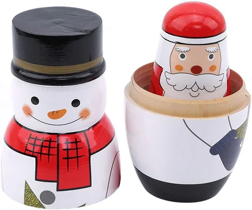 Vista 4 de Konrisa 5 muñecas anidables de Papá Noel, muñeco de nieve, Matryoshka, muñecos de anidación para niños y adultos, figuras hechas a mano de madera