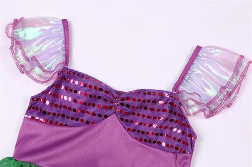 Vista 3 de IBQ Disfraz de sirena Ariel para niñas pequeñas, disfraz de princesa con accesorios