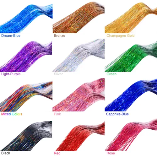 Vista 2 de Kit de oropel para el cabello con herramientas e instrucciones, fácil de usar, 12 colores, 2400 hebras de 48 pulgadas, extensiones de cabello