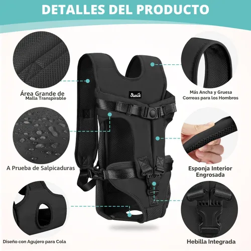 Vista 3 de Lukovee Mochila transportadora para perros, con patas hacia afuera, fácil ajuste, transportadora frontal para perros pequeños y medianos Negro