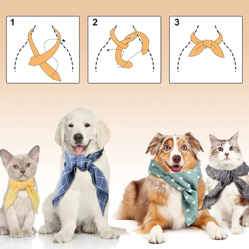 Vista 5 de SATINIOR 8 bandanas para perro, a cuadros, lunares, primavera, bandana triangular, suave, lavable, ajustable, accesorios para gatos pequeños