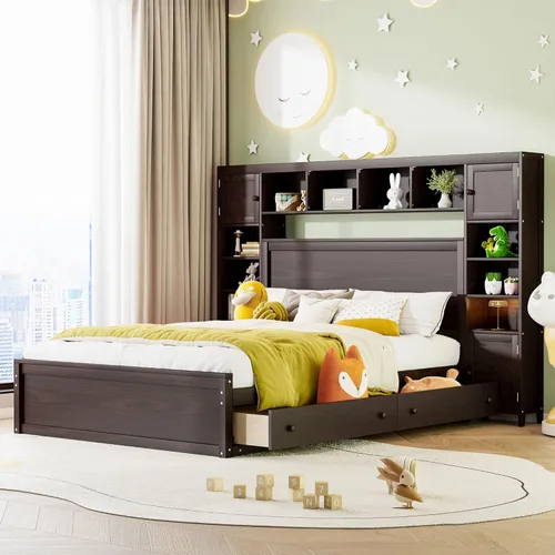 Vista 15 de Harper & Bright Designs Cama de plataforma de madera tamaño individual con cajones de almacenamiento para ahorrar espacio, marco de cama vintage