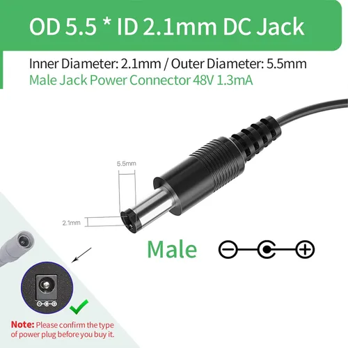 Vista 4 de Adaptador de fuente de alimentación de CA a CC 48V 1.3A 60W, enchufe 0.217 in x 0.083 in, UL listado