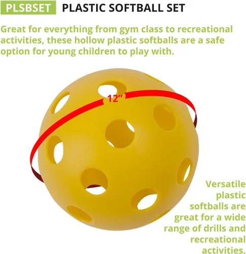 Vista 2 de Champion Sports 12" Hollow Plastic Softball Set - Practice Softballs - Regulation Size Balls - Fun for All Ages