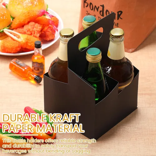Vista 5 de Jetec 50 piezas Portador de bebidas de 4 tazas con asa, portador de cerveza de cartón kraft, portavasos desechable para bebidas calientes o frías