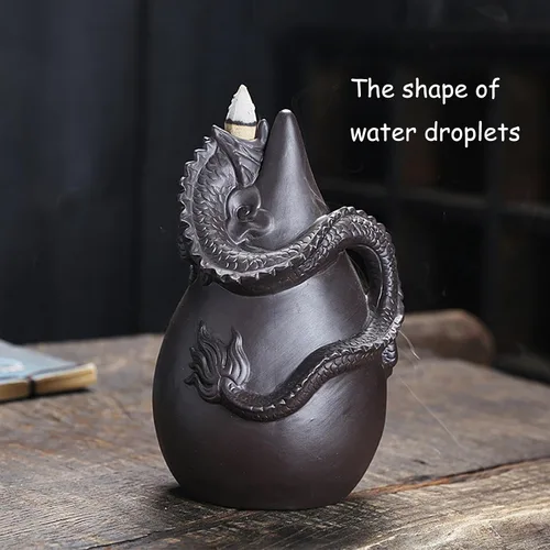 Vista 6 de Juego de quemador de incienso de cerámica con 45 conos, estatua de dragón de agua que gotea, decoración de aromaterapia para yoga, meditación, spa