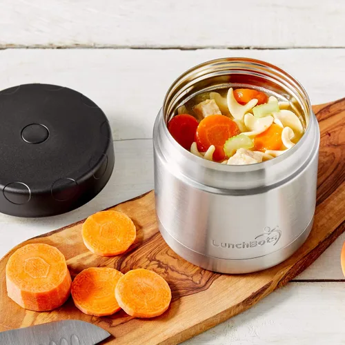Vista 9 de LunchBots - Termo de boca ancha de acero inoxidable de 16 onzas - Recipiente aislado con tapa ventilada - Mantiene la comida caliente o fría durante