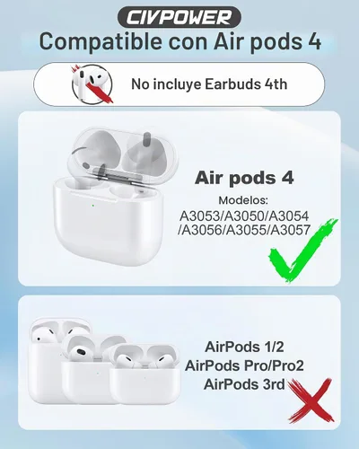 Vista 2 de CIVPOWER - Funda de carga compatible con AirPods 4/5, color blanco