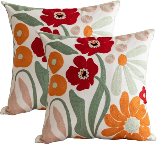 Vista 22 de YIcabinet Paquete de 2 Fundas de Almohadas Decorativas, Fundas de Almohadas Bordadas con Diseño de Hojas y Copos de Nieve, Fundas de Almohadas