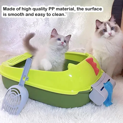 Vista 5 de Caja de arena abierta para gatos, inodoro antisalpicaduras para gatos con cuchara tamizadora de arena, evita fugas de arena, caja de arena extraíble