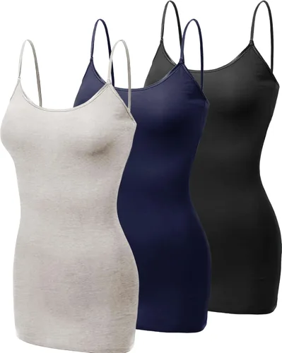 Vista 116 de Emmalise Camisola larga casual básica para mujer, con tirantes ajustables, top en capas