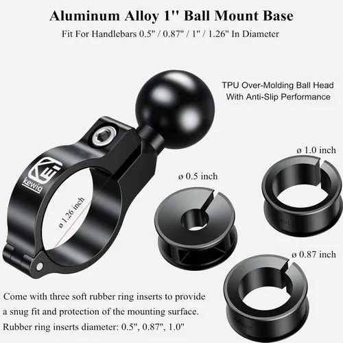 Vista 2 de BRCOVAN Base de montaje de manillar de aleación de aluminio con bola de TPU de 1 '' Compatible with RAM Mounts B Size 1 Inch Ball Double Socket