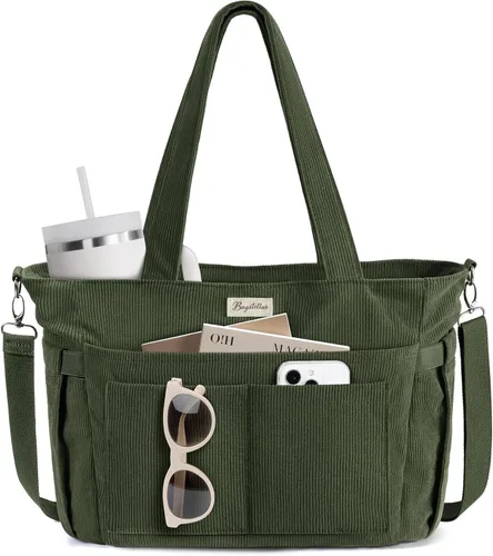 Vista 16 de Bolsa tote de pana para mujeres, 17 bolsillos para laptop de trabajo, ligera, para maestras, enfermeras, bolsa de hombro bíblica para escuela