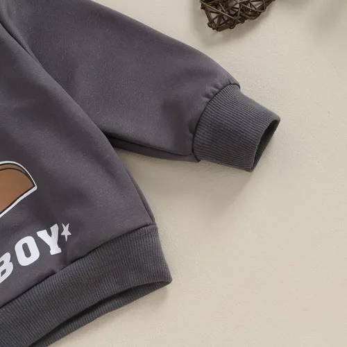 Vista 4 de Conjunto de ropa de otoño e invierno para bebé, niño, niña, sudadera vaquera, sudadera sin botones, sombrero, botas, pantalones de cactus, traje