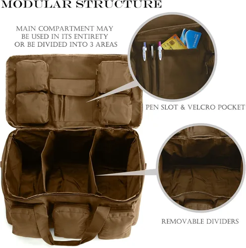 Vista 2 de 3 en 1 bolsa de lona militar 50L bolsa de gimnasio para hombres convertible mochila de fin de semana para deportes viajes baloncesto, 115L-Caqui