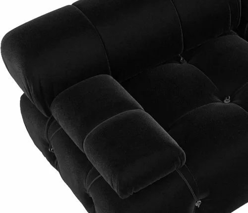 Vista 4 de JACH Sofá Seccional Modular Negro, 104" Sofás de Terciopelo Minimalistas de Estilo Mediados de Siglo, Cómodo Sofá Convertible de Asiento Profundo