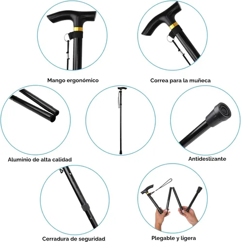Vista 4 de Bastón plegable de aluminio ligero Comfkey - Bastón de viaje plegable y ajustable con base de goma antideslizante