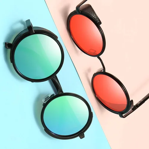 Vista 8 de Dollger Gafas de sol redondas retro vintage Steampunk con marco circular de metal