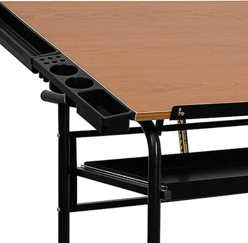 Vista 8 de Flash Furniture Swanson - Mesa de dibujo ajustable con marco negro y ruedas de doble rueda, color cereza
