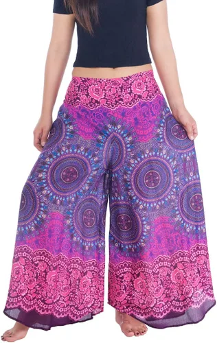 Vista 9 de Lannaclothesdesign Boho Palazzo Pants Women Pavo real colorido negro
